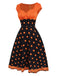 Orange 1950er Halloween Kürbis Gesicht Herzförmiger Hals Kleid