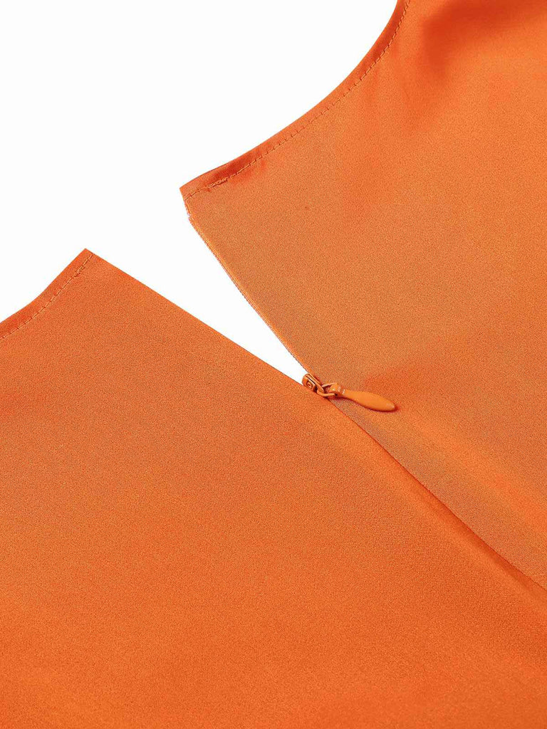 Orange 1950er Halloween Kürbis Gesicht Herzförmiger Hals Kleid