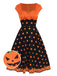 Orange 1950er Halloween Kürbis Gesicht Herzförmiger Hals Kleid