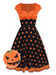 Orange 1950er Halloween Kürbis Gesicht Herzförmiger Hals Kleid