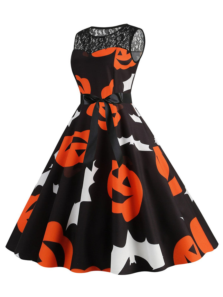 1950er Halloween Spitze Patchwork Ärmellos Kleid