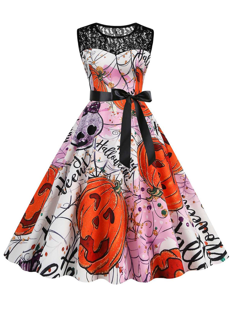 1950er Halloween Spitze Patchwork Ärmellos Kleid