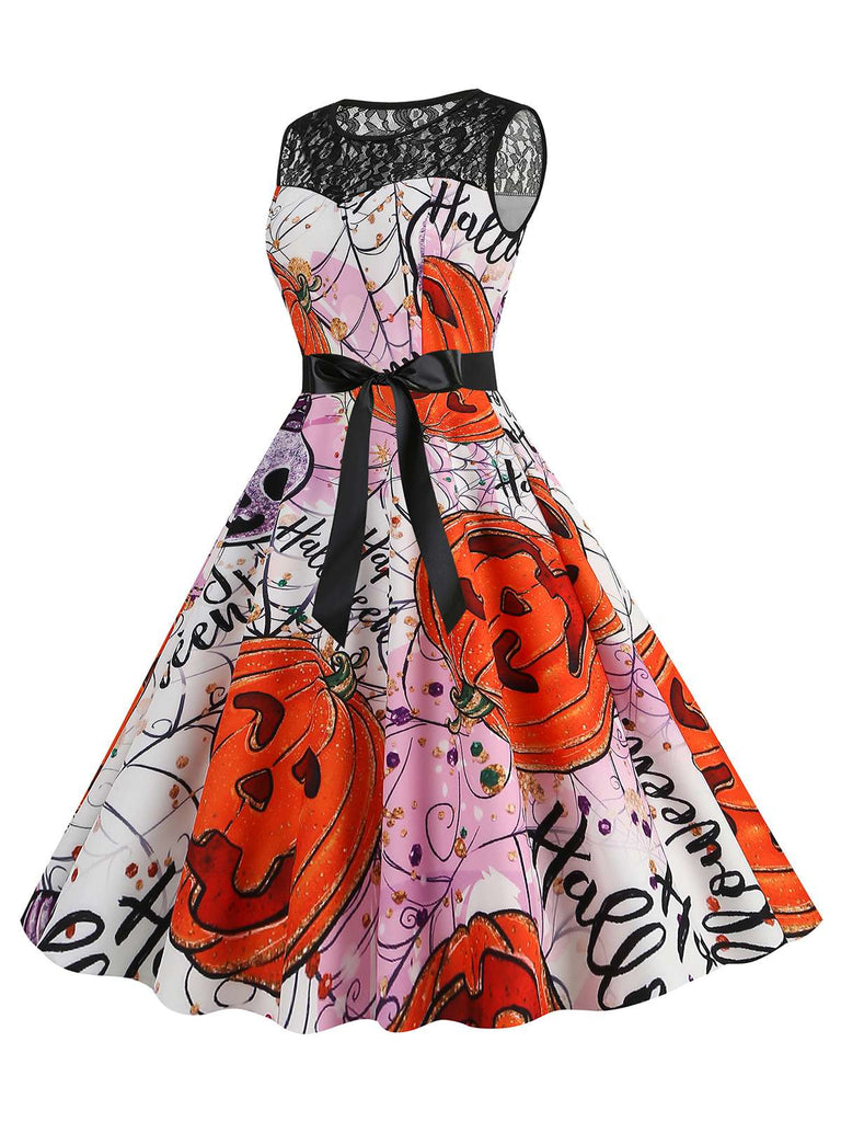 1950er Halloween Spitze Patchwork Ärmellos Kleid