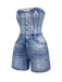 1950er Knopf Trägerlos Falten Jeans Romper