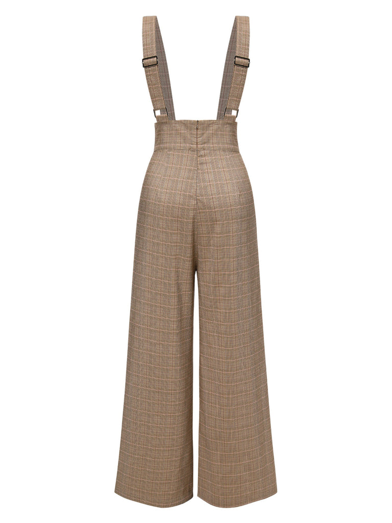 [Vorverkauf] Braun 1940er Glen Plaid Knöpfen Overall Hosen