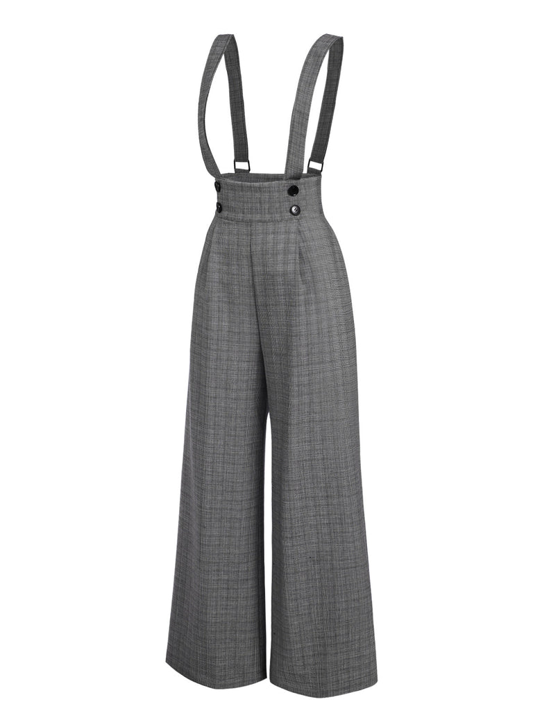 [Vorverkauf] Braun 1940er Glen Plaid Knöpfen Overall Hosen