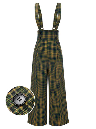 Grün 1940er Glen Plaid Geknöpft Overall Hosen