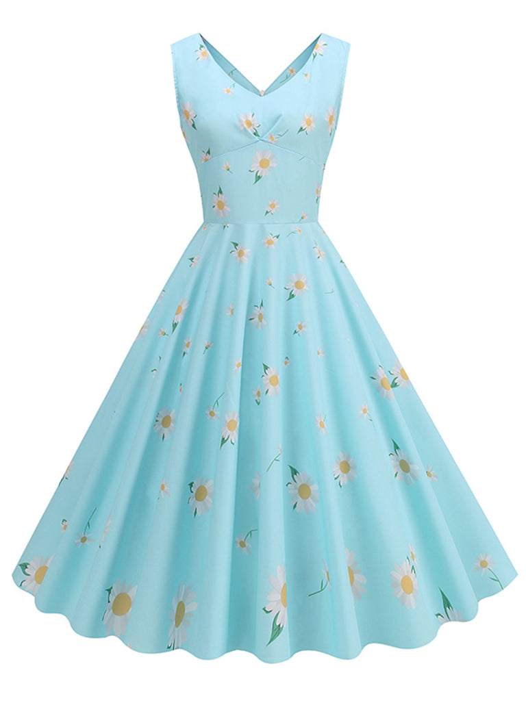 1950er Gänseblümchen & Erdbeere Ärmelloses Kleid