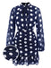 Dunkelblau 1930er Polka Dots Hollow Out Rüsche Kleid