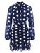 Dunkelblau 1930er Polka Dots Hollow Out Rüsche Kleid