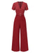 [Vorverkauf] Rot 1960er Polka Dots Tief-V Jumpsuit