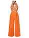 [Vorverkauf] Orange 1960er Blumen Halter Jumpsuit