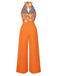 [Vorverkauf] Orange 1960er Blumen Halter Jumpsuit