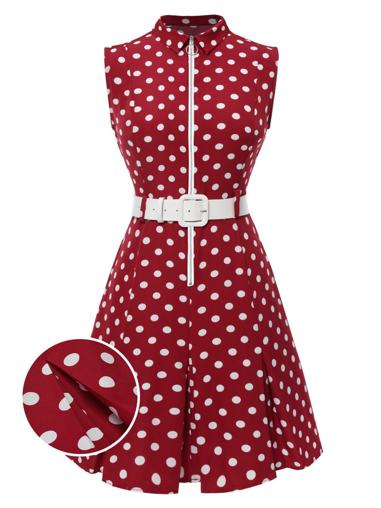 [Vorverkauf] Rot 1960er Polka Dots Hemdkragen Kleid