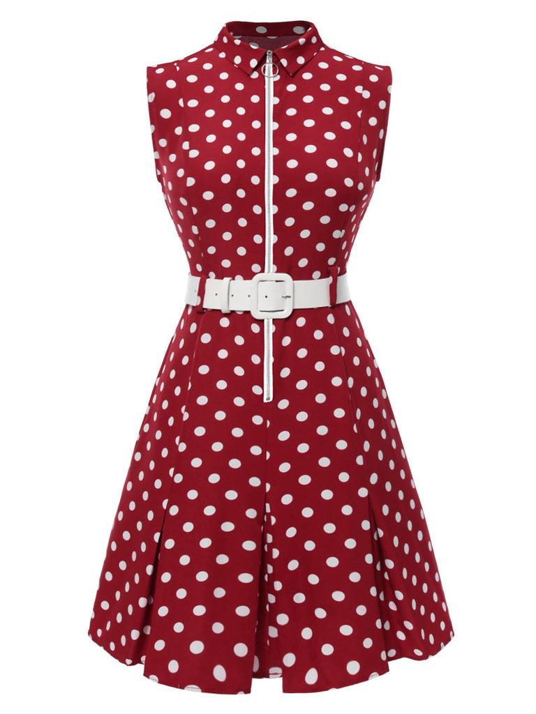 [Vorverkauf] Rot 1960er Polka Dots Hemdkragen Kleid