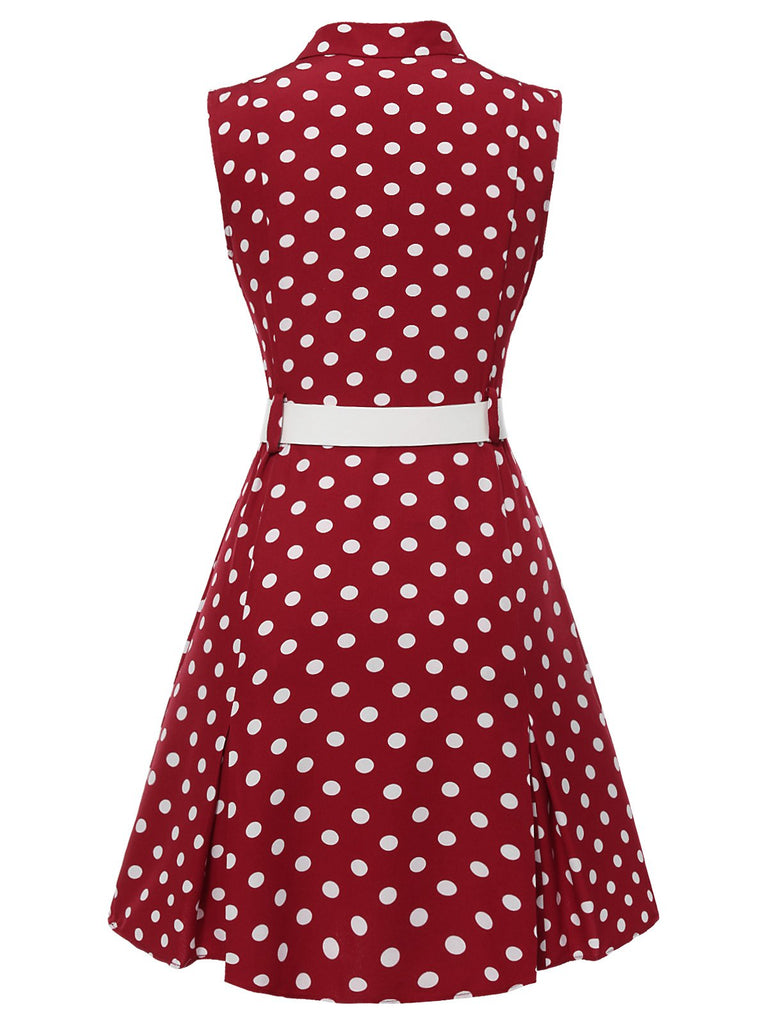 [Vorverkauf] Rot 1960er Polka Dots Hemdkragen Kleid