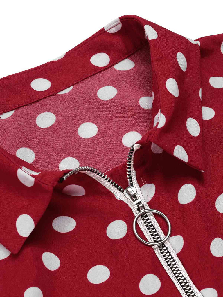 [Vorverkauf] Rot 1960er Polka Dots Hemdkragen Kleid