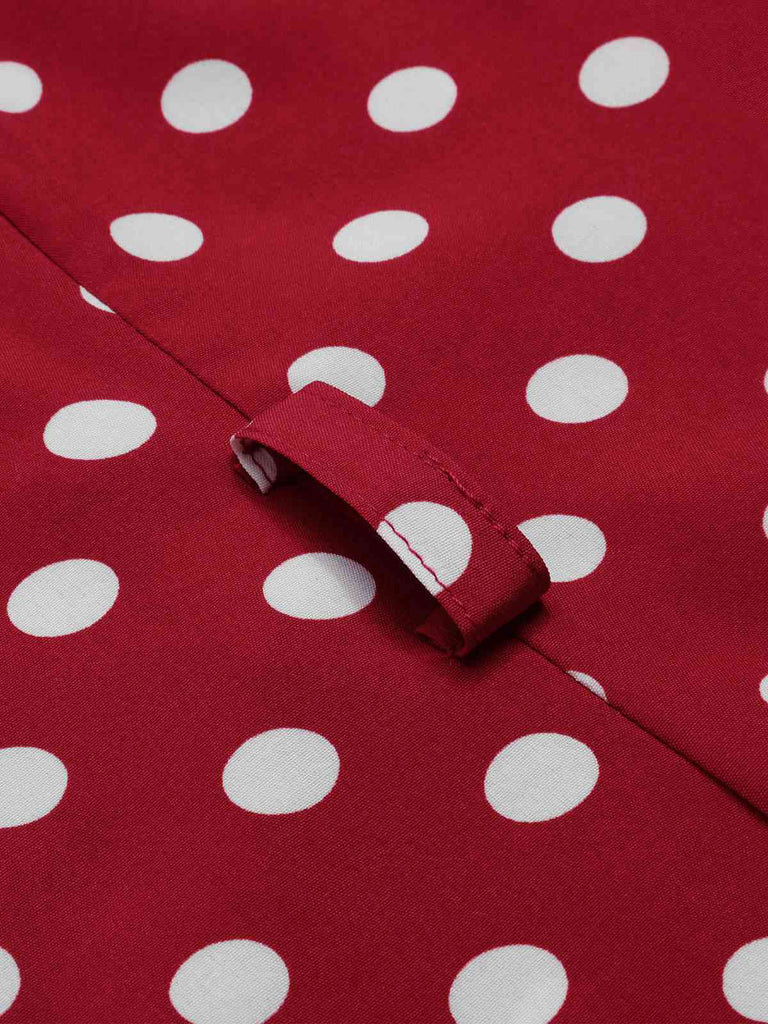 [Vorverkauf] Rot 1960er Polka Dots Hemdkragen Kleid