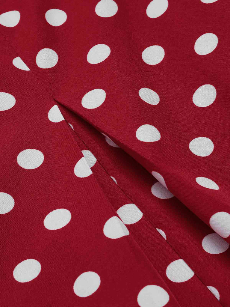 [Vorverkauf] Rot 1960er Polka Dots Hemdkragen Kleid