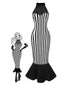 Beetlejuice Kostüm Schwarz 1930er Spinnennetz Streifen Fischschwanzkleid