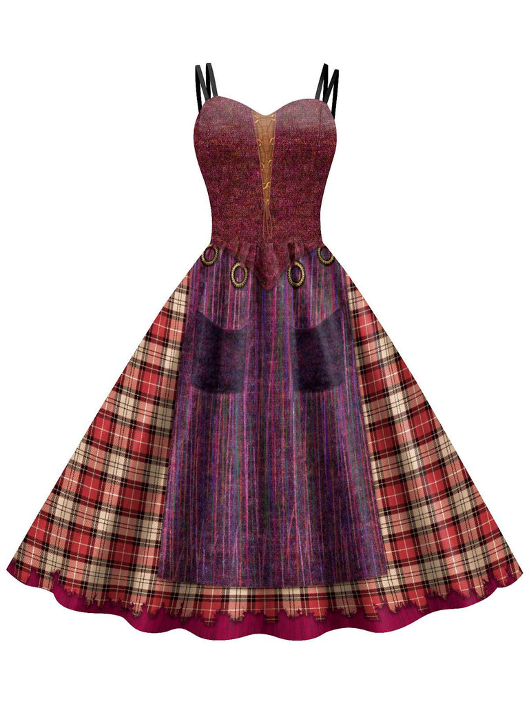 1950er Halloween Sanderson Sisters Plaid Doppelträger Kleid