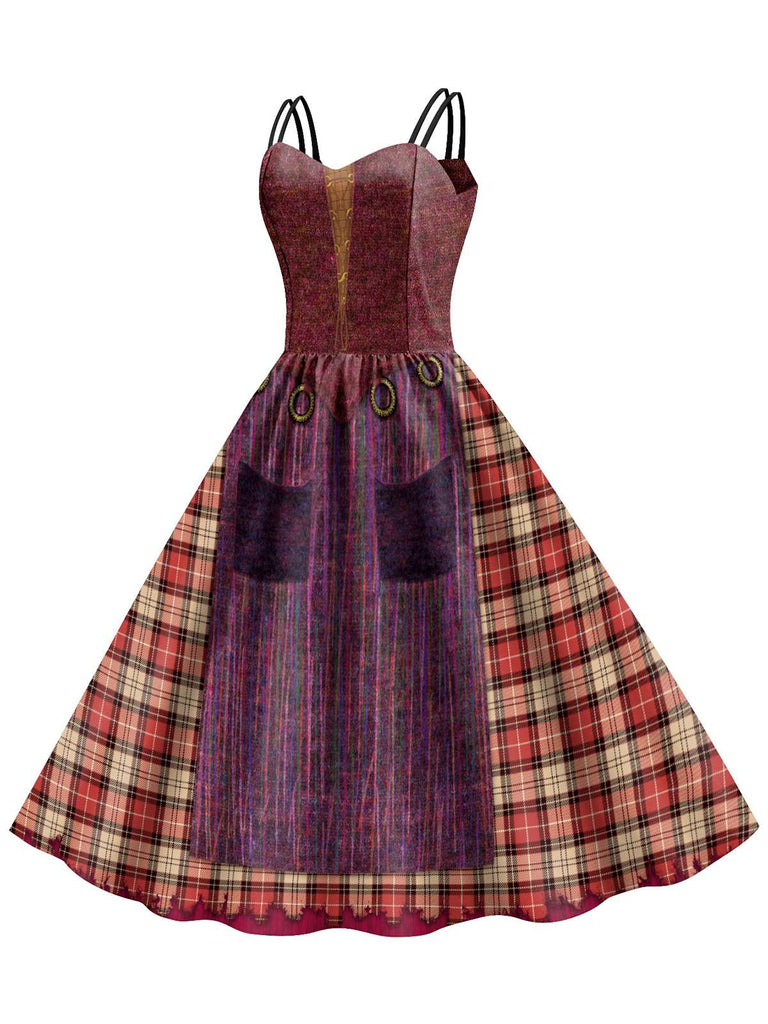 1950er Halloween Sanderson Sisters Plaid Doppelträger Kleid