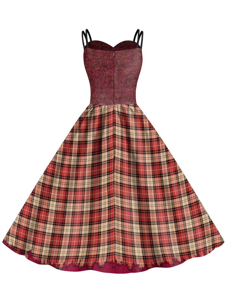 1950er Halloween Plaid Doppelträger Kleid