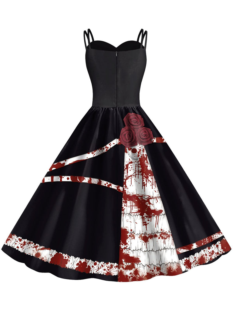 1950er Halloween Roses Blut Doppelte Träger Kleid