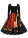 1950er Halloween Kürbis Patchwork Lange Ärmel Kleid