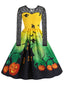 1950er Halloween Spitze-Ärmel Patchwork Kleid