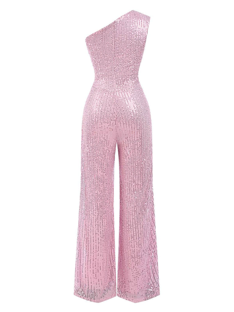 1930er Eine Schulter Glitzer Solide Jumpsuit