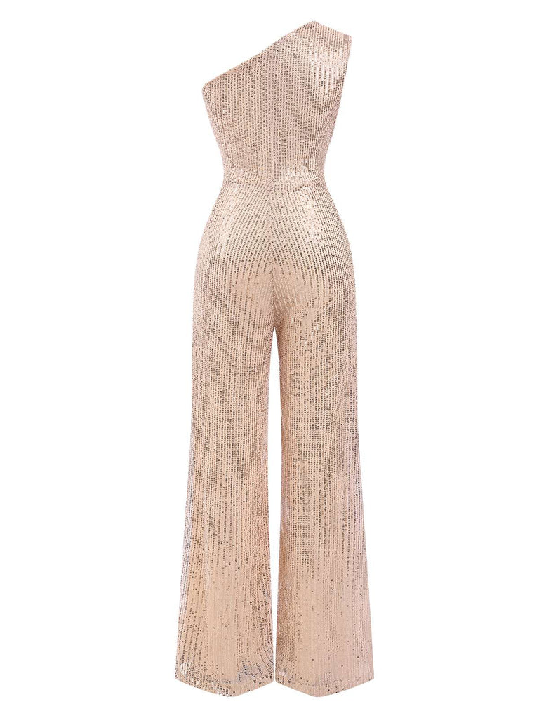 1930er Eine Schulter Glitzer Solide Jumpsuit