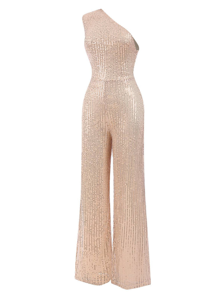 1930er Eine Schulter Glitzer Solide Jumpsuit