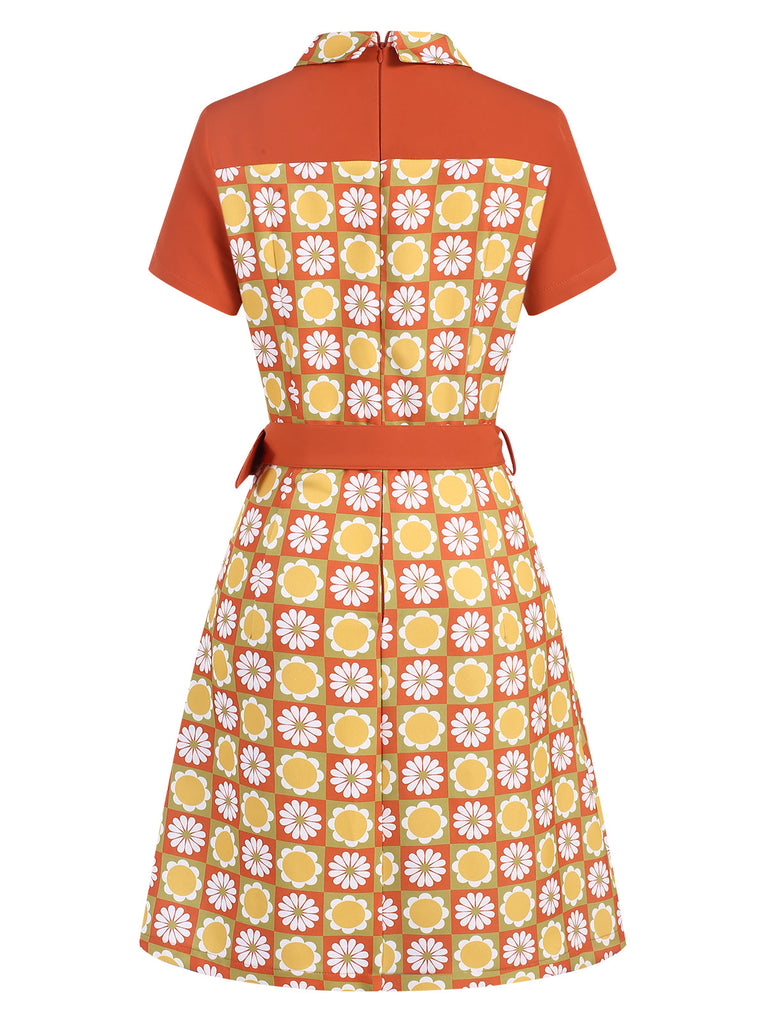 [Vorverkauf] Multicolor 1960er Gänseblümchen Revers Gürtel Kleid