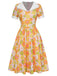 [Vorverkauf] Multicolor 1950er Cartoon Blume Revers Kleid