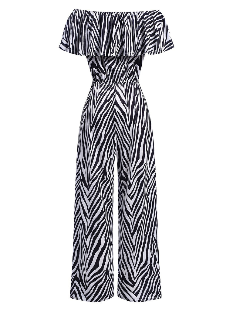 Schwarz&Weiß 1930er Schulterfrei Zebrastreifen Jumpsuit