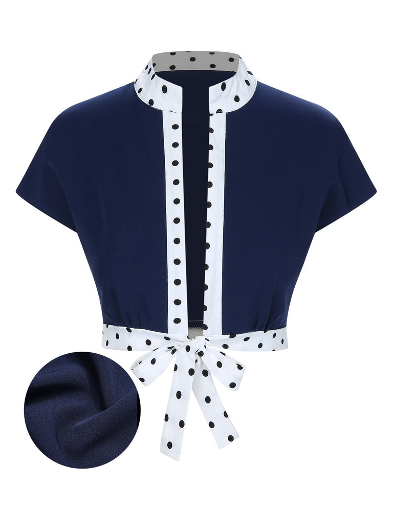 [Vorverkauf] 2PCS Dunkelblau 1950er Polka Dots Kleid & Bolero-Jacke