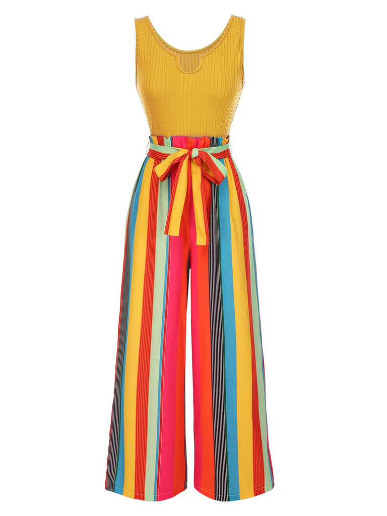 Schwarz 1950er Streifen Gestrickt Mit Gürtel Jumpsuit