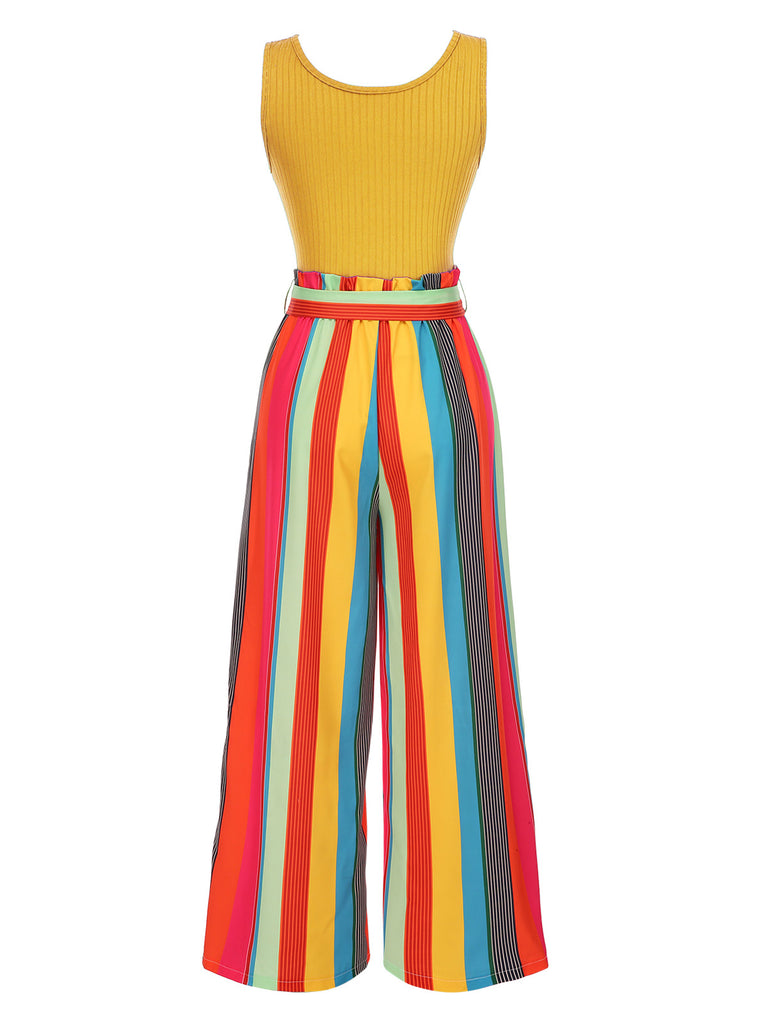 Schwarz 1950er Streifen Gestrickt Mit Gürtel Jumpsuit