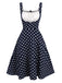 [Vorverkauf] Dunkelblau 1950er Polka Dots Plisseekleid