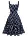 [Vorverkauf] Dunkelblau 1950er Polka Dots Plisseekleid