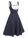 [Vorverkauf] Dunkelblau 1950er Polka Dots Plisseekleid