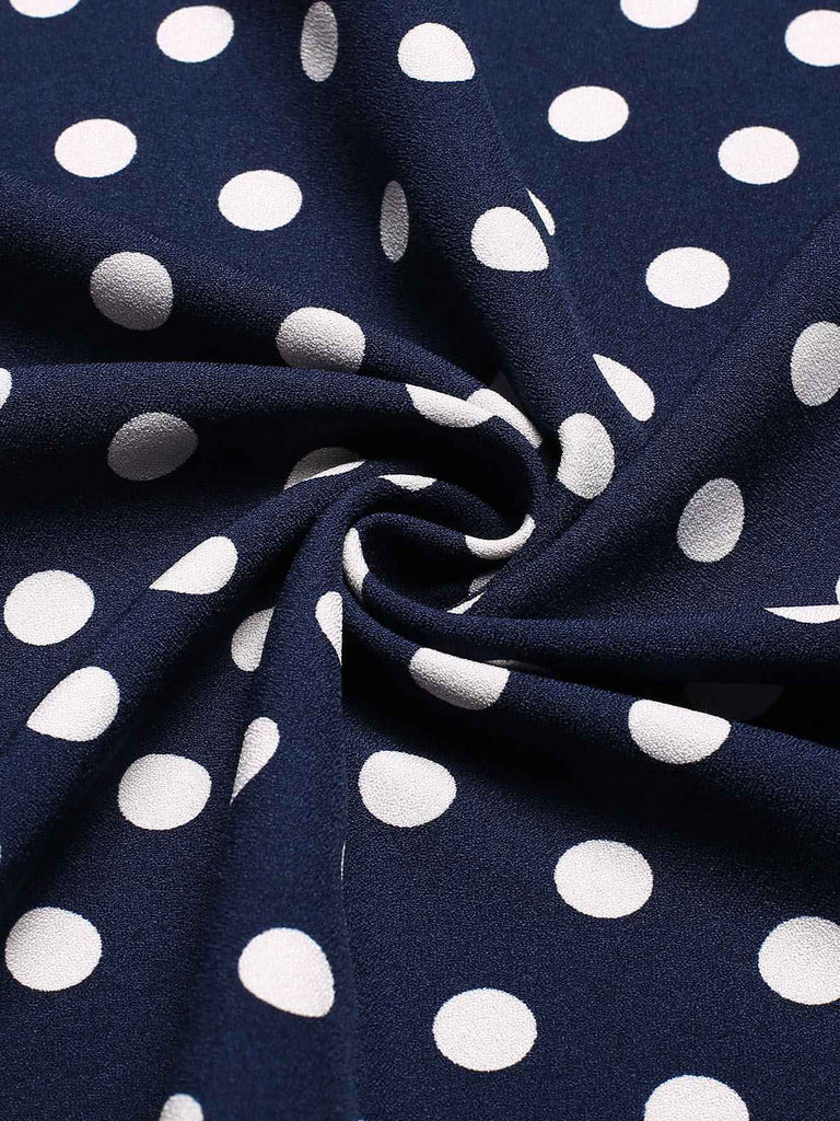 [Vorverkauf] Dunkelblau 1950er Polka Dots Plisseekleid