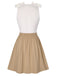 Beige 1940er Schulter Schleife Geknöpft Patchwork Kleid