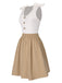 Beige 1940er Schulter Schleife Geknöpft Patchwork Kleid