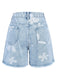 Blau 1950er Blume Ungesäumtem Saum Jeansshorts