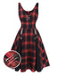 [Vorverkauf] Rot 1970er Steampunk Gingham Plaid Stift Kleid