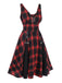 [Vorverkauf] Rot 1970er Steampunk Gingham Plaid Stift Kleid