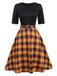 [Vorverkauf] Schwarz&Gelb 1950er Halbe Ärmel Plaid Kleid