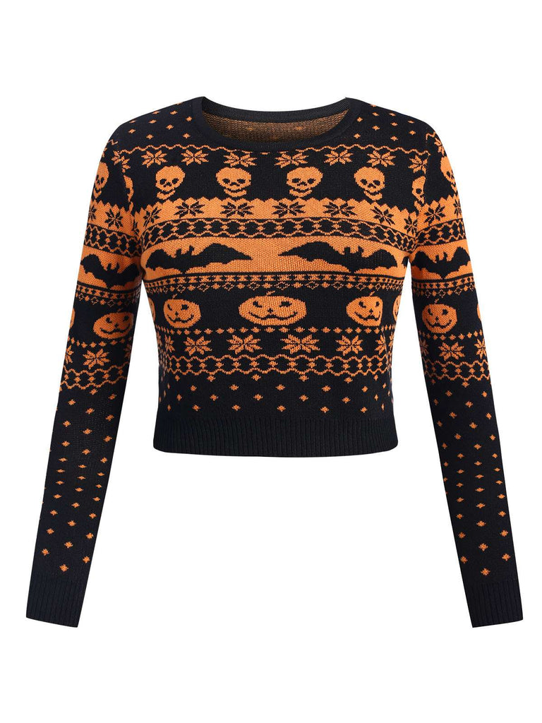 Schwarz 1970er Halloween Schädel Schläger Kurzer Pullover